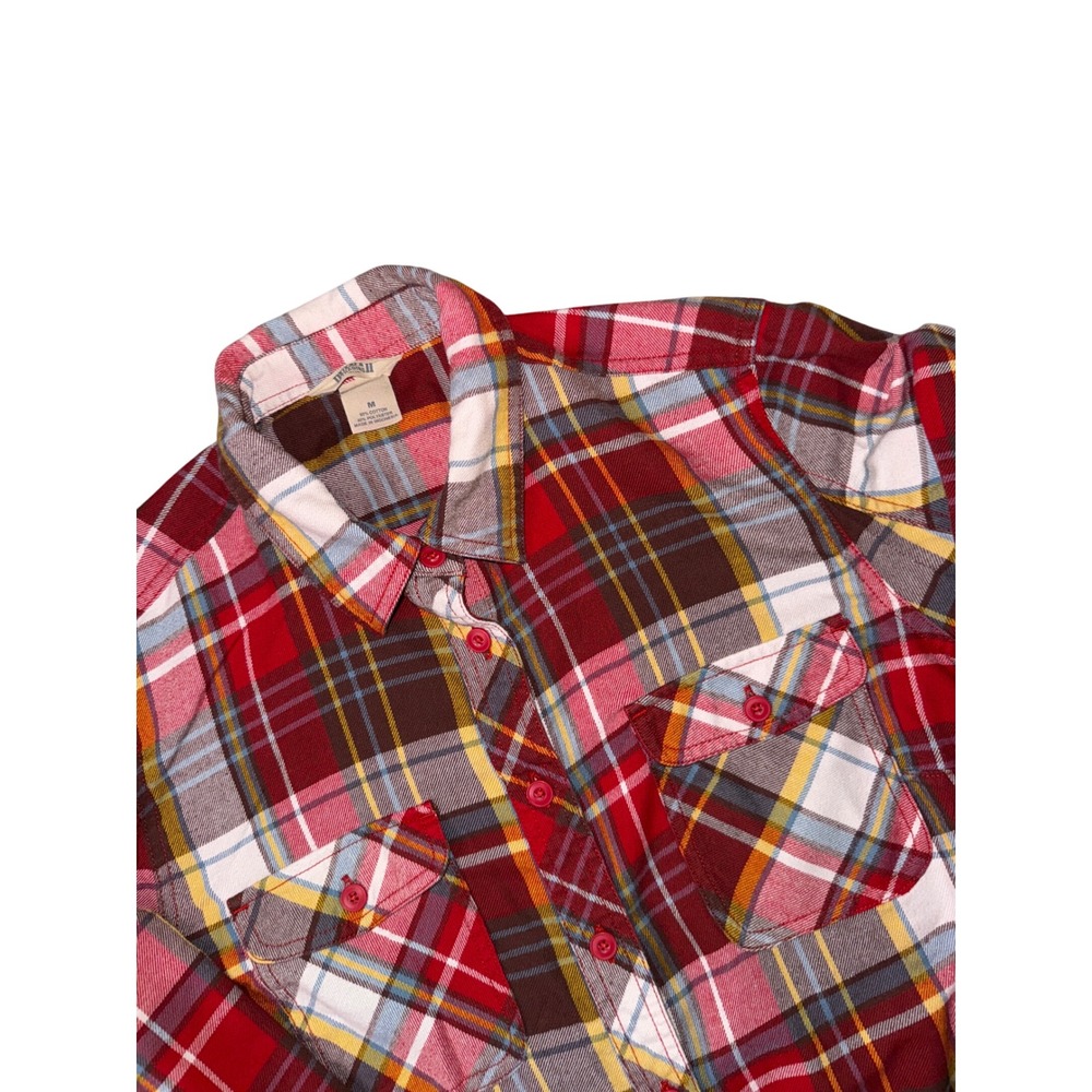 Duluth Trading Co. Womens Flannel Shirt Plaid‎ Button Down Roll Tab Sleeve